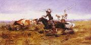 Charles M Russell O.H.Cowboys Roping a Steer oil painting artist